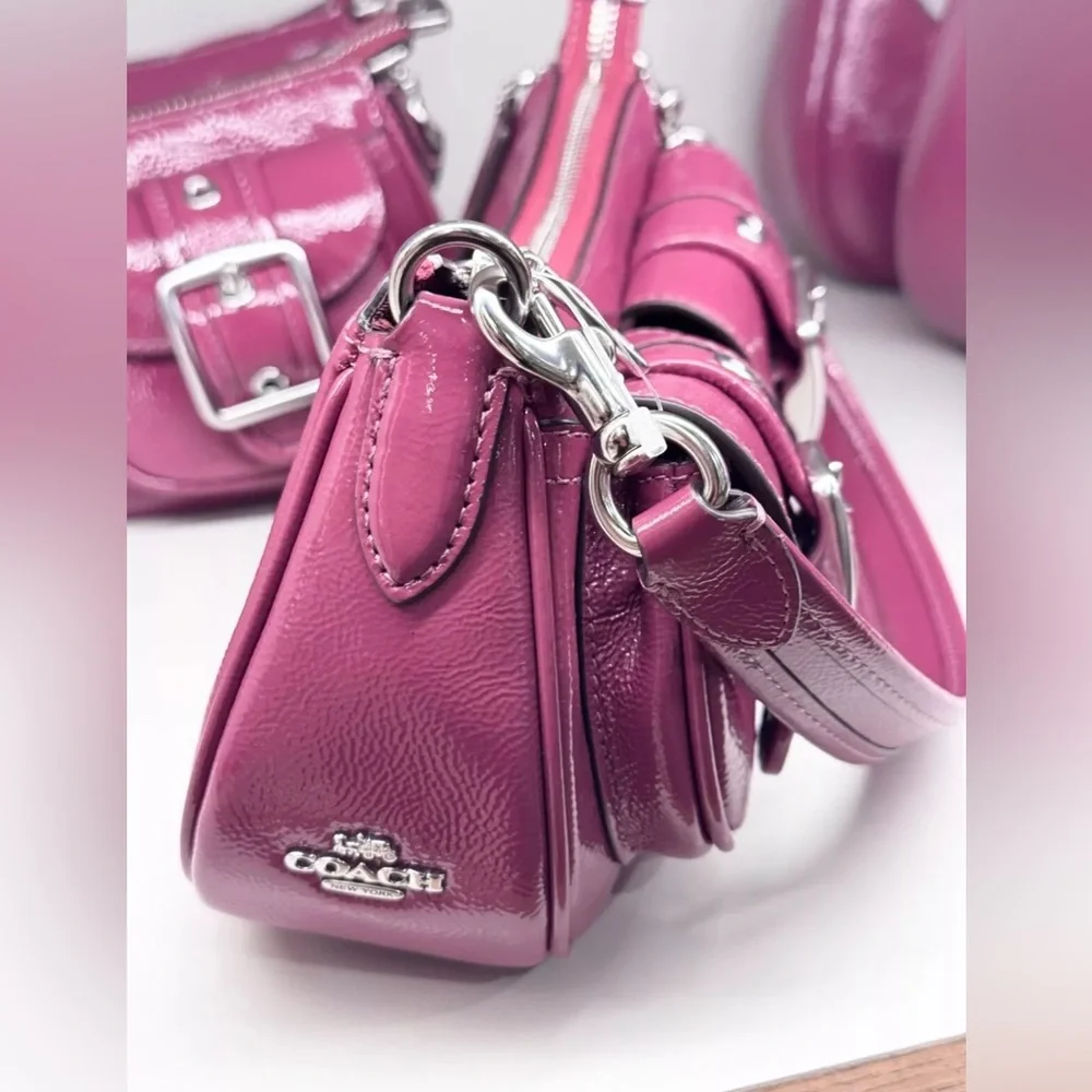NWT Coach Ashton Baguette Bag Patent Leather CV943 Silver/Pink - Picture 7 of 9